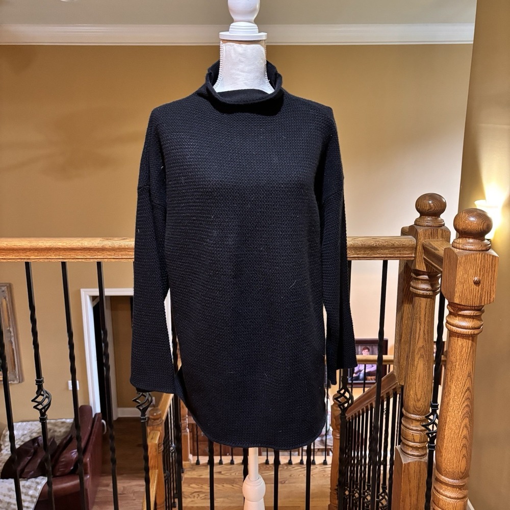 Forte Cashmere Black Tunic Sweater Women's Size 1 Small Mock Neck 100%‎ Cashmere